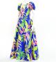 Hula Long Dress with Heliconia Print / Luxury Collection / Blue / J2687bl