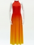 Hula Long Gradation Dress with Velvet / Luxury Collection / Dark Orange & Yellow / J2711dorye