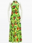 Hula Long Red Ginger Dress with Velvet / Luxury Collection / Green Yellow / J2713grye