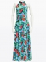 Hula Long Red Ginger Dress with Velvet / Luxury Collection / Light Blue / J2713lbl