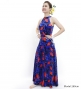 Hula Long Red Ginger Dress with Velvet / Luxury Collection / Navy / J2713nv