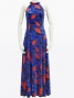 Hula Long Red Ginger Dress with Velvet / Luxury Collection / Navy / J2713nv