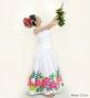 Hula Long circular skirt with Hibiscus & Tiare/ Luxury Collection / White / J2718wh