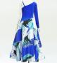 Hula One Shoulder Dress with Modern Leaf/ Luxury Collection / Blue / J2754bl