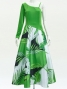 Hula One Shoulder Dress with Modern Leaf/ Luxury Collection / Green / J2754gr