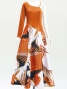 Hula One Shoulder Dress with Modern Leaf/ Luxury Collection / Orange / J2754or