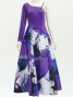Hula One Shoulder Dress with Modern Leaf/ Luxury Collection / Purple / J2754pu