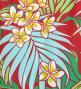 Hula Pa'u Skirt with Plumeria & Leaf Print / Red / J2823