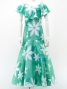 Hula Long Dress with Tiare Print / Luxury Collection / Turquoise Blue / J2843tbl