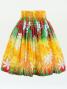 Hula Pa'u Skirt with Tiare Print / Red & Green /J2963