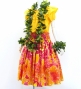 Hula Pa'u Skirt with Hawaiian Flower Print / Orange & Red / J3209
