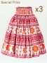 3-PIECE SET / Hula Pa'u Skirt with Kahiko Print / Red /J2205-3