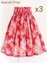 3-PIECE SET / Hula Pa'u Skirt / Rose Print / Red / J2611-3