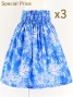 3-PIECE SET / Hula Pa'u Skirt / Rose Print / Blue / J2615-3
