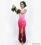 Hula Long Slit Dress with Velvet / Luxury Collection / Pink & Red /J2847pird