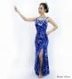 Hula Long Slit Dress with Velvet / Luxury Collection / Blue /J2848bl