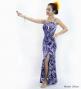 Hula Long Slit Dress with Velvet / Luxury Collection / Navy /J2848nv
