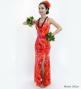 Hula Long Slit Dress with Velvet / Luxury Collection / Red & Orange /J2848rdor