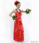 Hula Long Slit Dress with Velvet / Luxury Collection / Red & Orange /J2848rdor