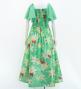 Hula Frill Sleeve Long Dress with Lily Print / Luxury Collection / Green / J2874gr