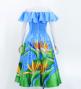 Hula Midi Dress with Strelitzia Print / Luxury Collection / Light Blue / J2952lbl