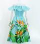 Hula Midi Dress with Strelitzia Print / Luxury Collection / Turquoise Blue / J2952tbl