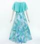 Hula Cape Long Dress with Banana Leaf Print / Luxury Collection / Blue / J3036bl
