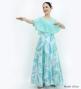 Hula Cape Long Dress with Banana Leaf Print / Luxury Collection / Blue / J3036bl