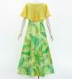Hula Cape Long Dress with Banana Leaf Print / Luxury Collection / Cream & Green / J3036crgr