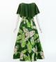Hula Cape Long Dress with Banana Leaf Print / Luxury Collection / Green / J3036gr