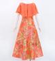 Hula Cape Long Dress with Banana Leaf Print / Luxury Collection / Orange / J3036or