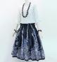 Hula Shantung Pa'u Skirt with Kahiko&Honu Print / Luxury Collection / Navy / J3042nv