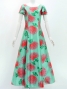 Hula Long Dress with Lehua Print / Luxury Collection / Turquoise Blue/ J3044tbl