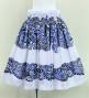 Hula Shantung Pa'u Skirt with Kahiko Print / Luxury Collection / White & Blue / J3058whbl