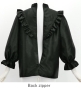 Hula Yoke Frill Blouse with Shantung / Black / J3169bk