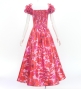 Hula Long Dress with Hawaiian Flower Print / Luxury Collection / Red / J3176rd