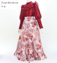 Hula Long Frill Shantung Circular Skirt with Lehua Print / White / J3185