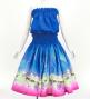Hula Blouse & Pa'u Set-Up with Kukui Flower & Kukui Nut Lei Print / Luxury Collection / Blue / J3194bl