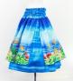 Hula Double Shantung Pa'u Skirt with Hawaiian Flower & Sea Print / Luxury Collection / J3195-7