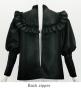 Hula Yoke Frill Balloon Sleeve Blouse with Shantung / Black / J3197bk