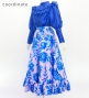 Hula Yoke Frill Balloon Sleeve Blouse with Shantung / Royal Blue / J3197rbl