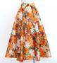 Hula Long Shantung Circular Skirt with Hibiscus Print / Luxury Collection / Orange / J3201-12