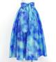 Hula Long Shantung Circular Skirt with Water Color Print / Luxury Collection / Sky Blue / J3201-2