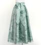 Hula Long Shantung Circular Skirt with Hawaiian Leaf Print / Luxury Collection / Gray / J3201-4