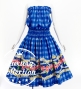 Hula Blouse & Pa'u Set-Up with Palaka & Lei Print / Luxury Collection / Blue / J3204bl