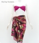 Hula Short Pareo / Hawaiian Leaf / Wine / J3225-1