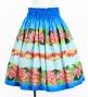 Hula Shantung Pa'u Skirt with Cattleya Lei Print / Luxury Collection / Blue / J3227bl
