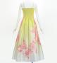 Japan Fabric Long Dress with Cherry Blossom Print / Shantung / Cream Yellow / JW001crye