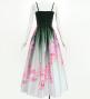 Japan Fabric Long Dress with Cherry Blossom Print / Shantung / Black / JW001bk