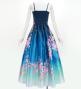Japan Fabric Long Dress with Cherry Blossom Print / Shantung / Blue / JW001bl